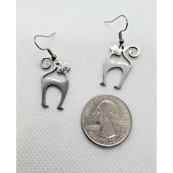 Stainless Steel Cat Necklace & Earrings Set Silver Tone 17.5" Chain Modern - Picture 5 of 9